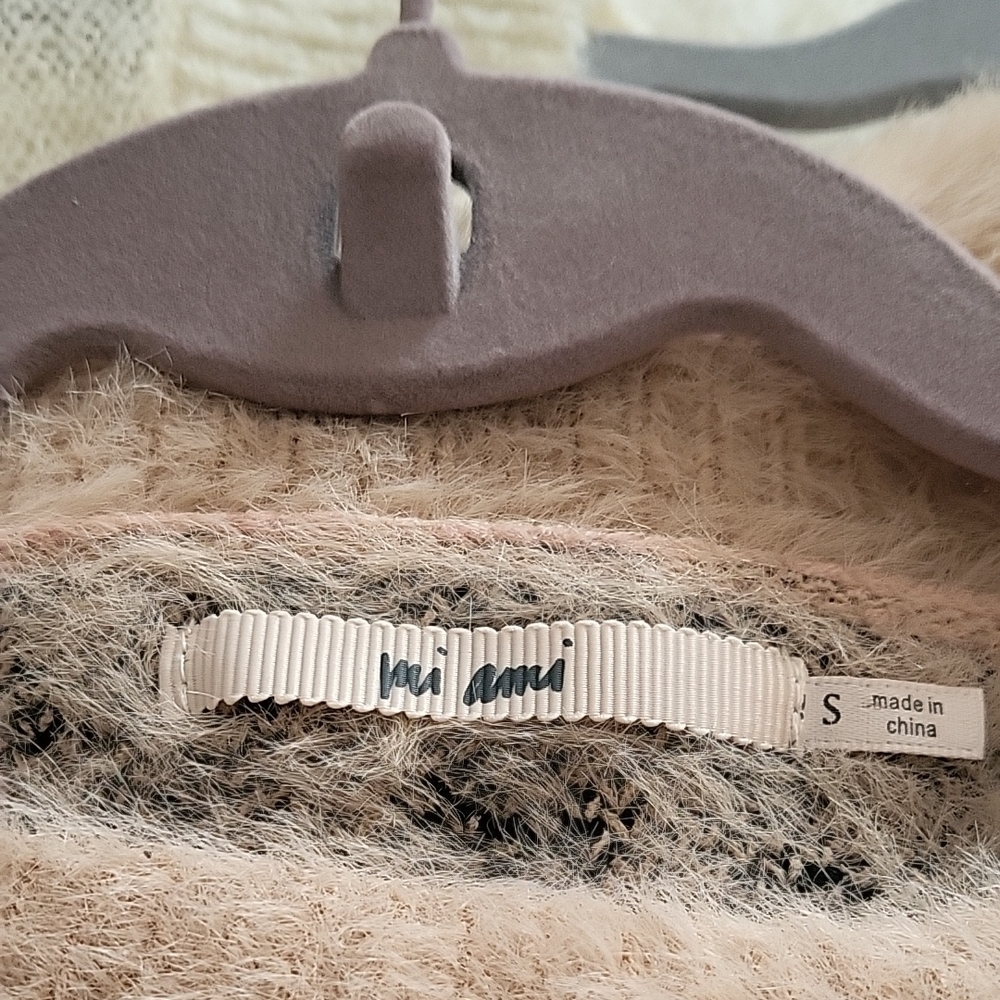 Mi Ami Leopard Print Fuzzy Sweater Beige Black Size S - Picture 2 of 9